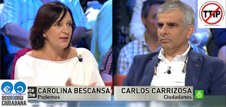 Carolina Bescansa Podemos, Carlos Carrizosa Ciudadanos debatiendo sobre el TTIP Carolina Bescansa Podemos, Carlos Carrizosa Ciudadanos debatiendo sobre el TTIP